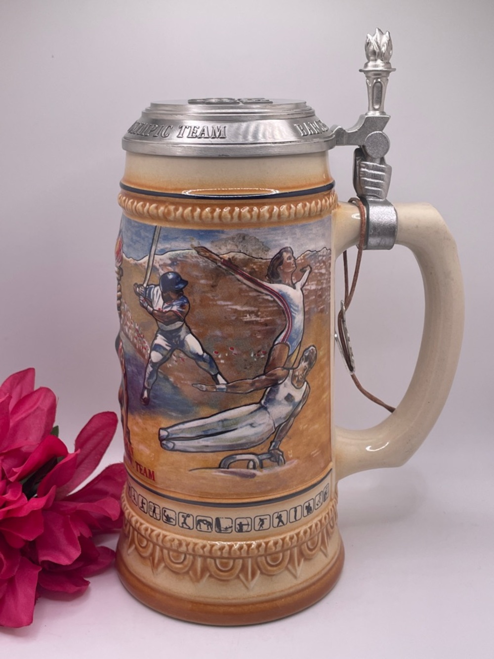 1992 US Summer Olympic Team Anheuser-Busch Commemorative Lidded Beer Stein - Picture 3 of 9